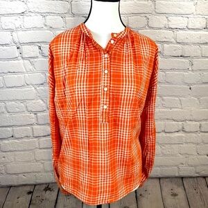 Universal Thread Orange Cream Plaid Blouse Large Lightweight Flannel Shirt NWT